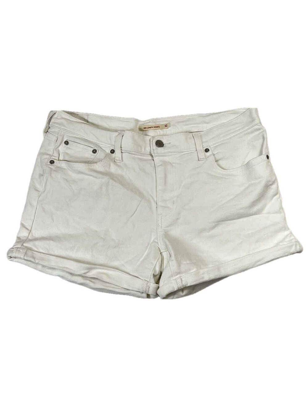 Levi's White Stretch Denim Cuffed Jean Shorts Womens 4" Inseam Mid Length Sz 32